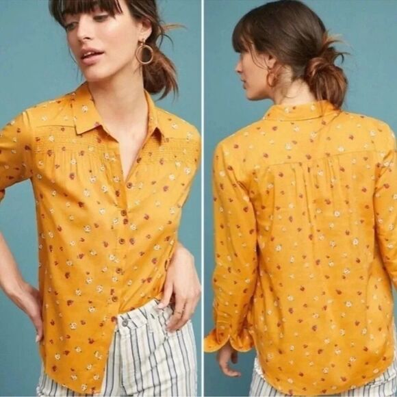 🦃 Anthropologie Maeve Phyllis Long Sleeve Button Down Floral Blouse - Picture 12 of 13